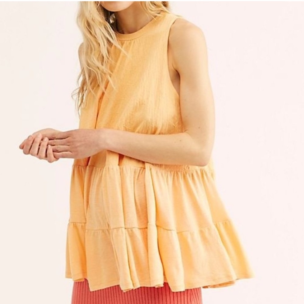 Free People Light Orange Right on Time Sleeveless Tank Top